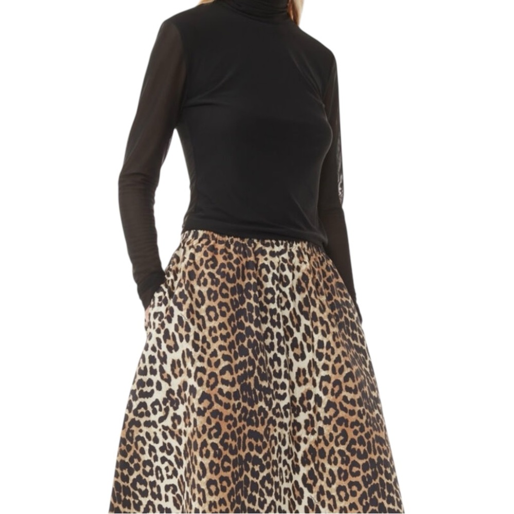 NWT Ganni Leopard Print Organic Cotton Skirt Size EU 36 / US 4 - Picture 7 of 12